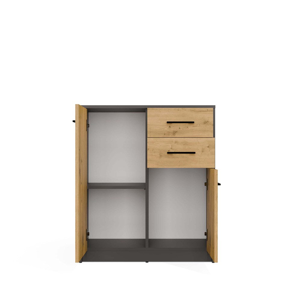 Komoda SIMPLO 2D2S Szafka 2 Szuflady 2 Drzwi Do Salonu ANTRACYT DĄB ARTISAN