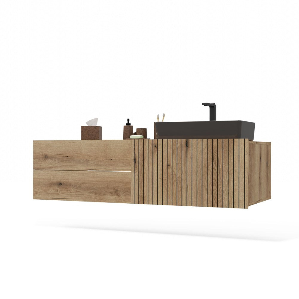 SZAFKA POD UMYWALKĘ TIGO 1D2S DĄB EVOKE 140 CM 2 SZUFLADY RYFLOWANY FRONT WISZĄCA