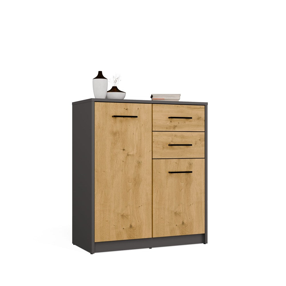 Komoda SIMPLO 2D2S Szafka 2 Szuflady 2 Drzwi Do Salonu ANTRACYT DĄB ARTISAN