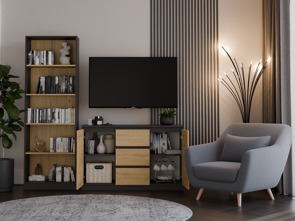 Komoda Malwa 2D3S ANTRACYT DĄB ARTISAN