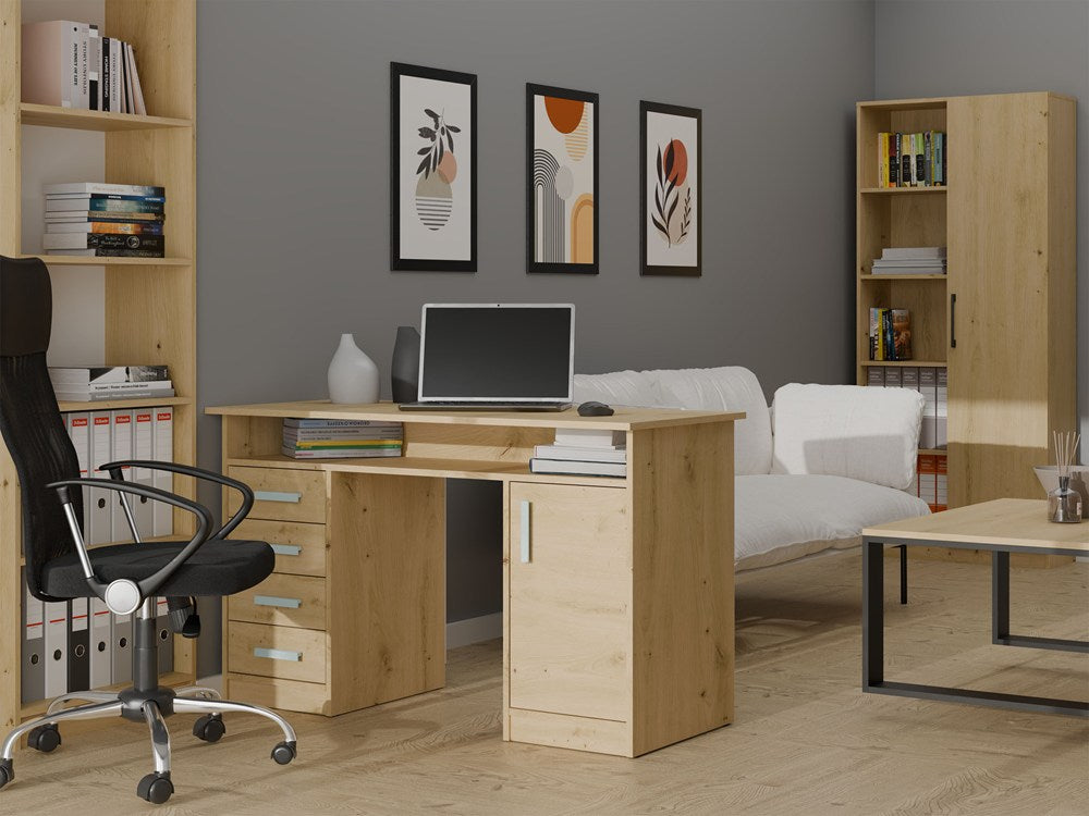 BIURKO ADA DĄB ARTISAN 125 Cm 4 Szuflady Szafka Półki Do Biura Pokoju Na Laptop