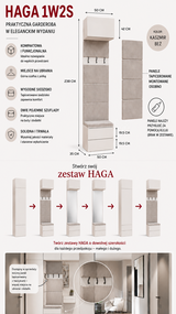 Garderoba Haga 1W2S Wieszak 2 Szuflady Do Korytarza Kaszmir Beż 238X50X35