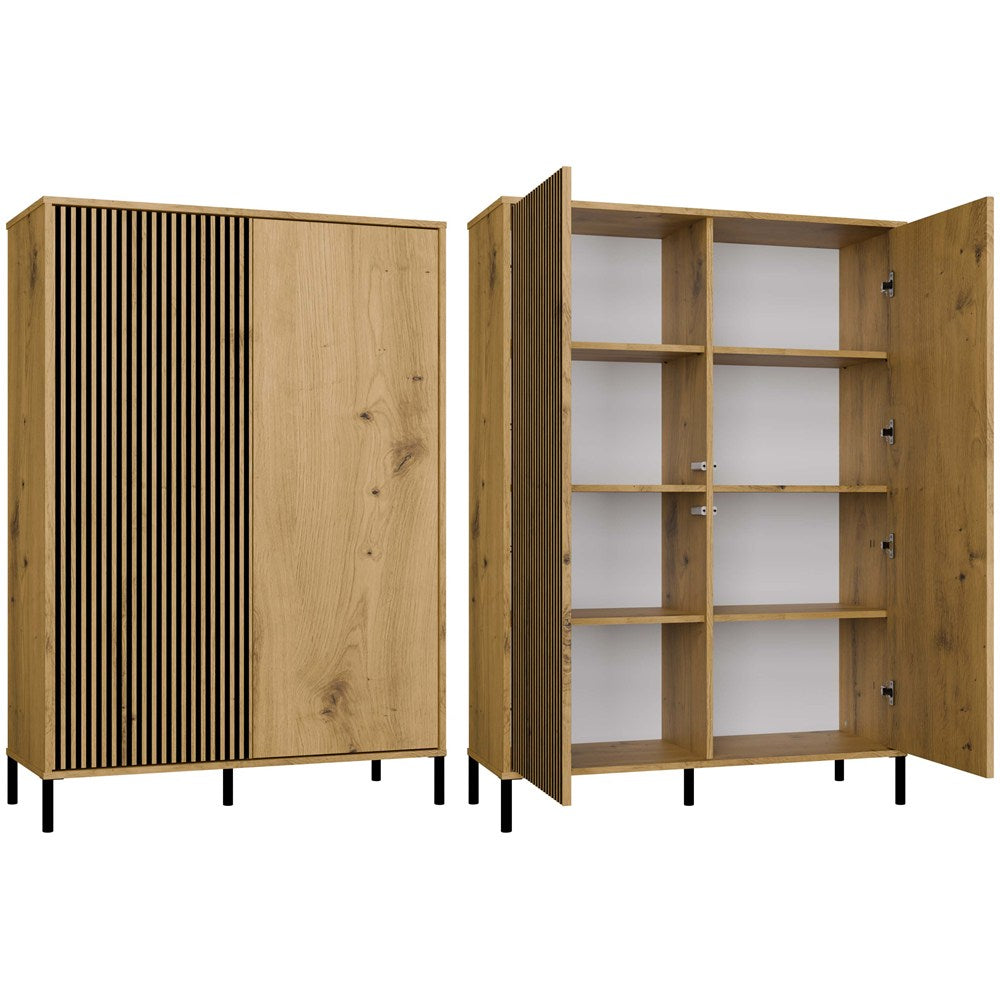 Witryna KAMARO 2DD SLIM/GŁADKI DĄB ARTISAN Lamele Front Ryflowany + Klasyczny