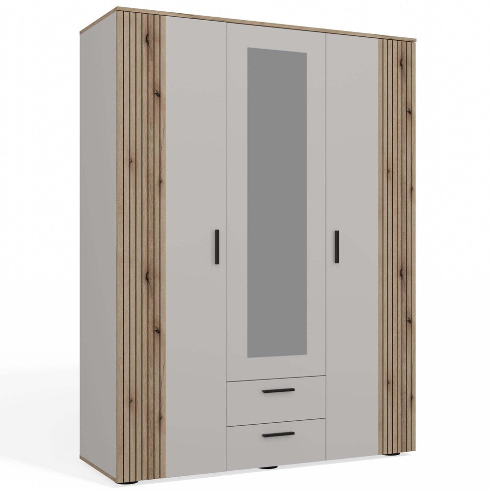 SZAFA AVA 150 CM LUSTRO 2 SZUFLADY RYFLOWANY FRONT DĄB EVOKE KASZMIR BEŻ