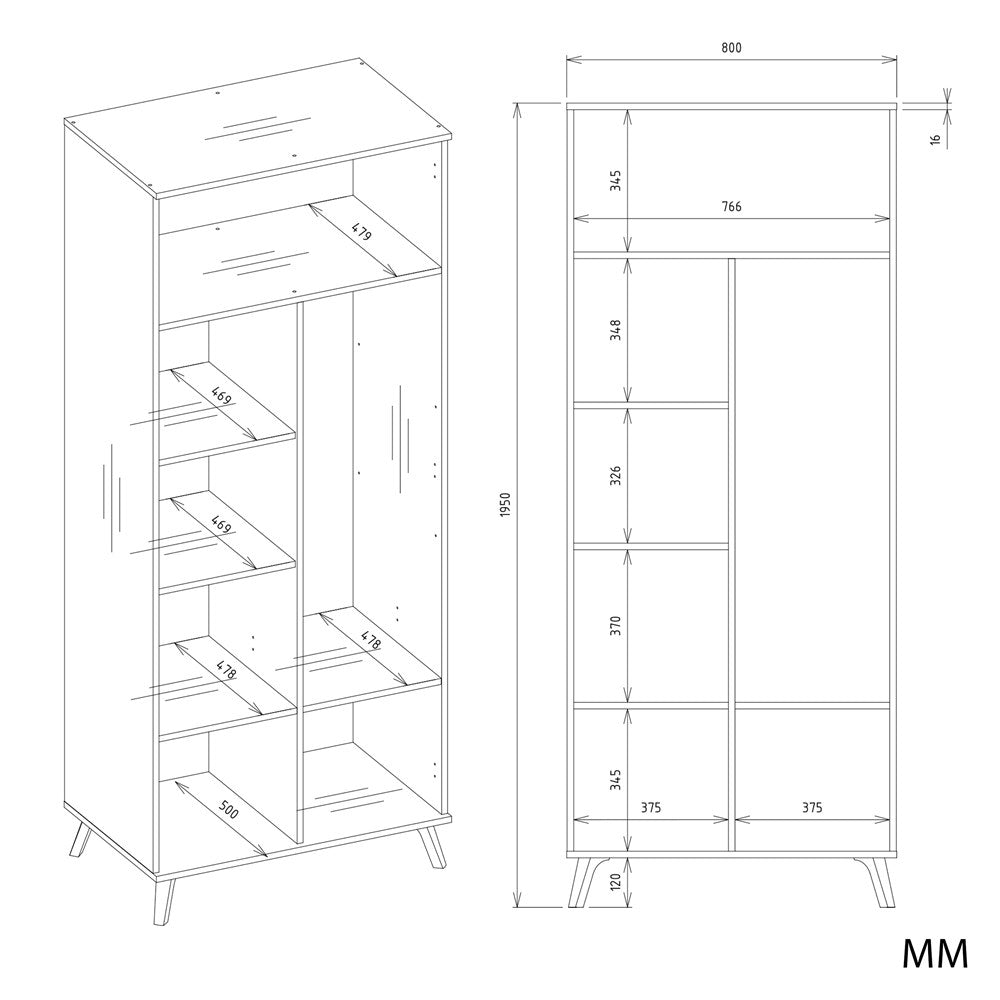 Szafa Ubraniowa Olympo 2D Biała Dąb Artisan 80 Cm Drążek 2 Drzwi Sypialnia