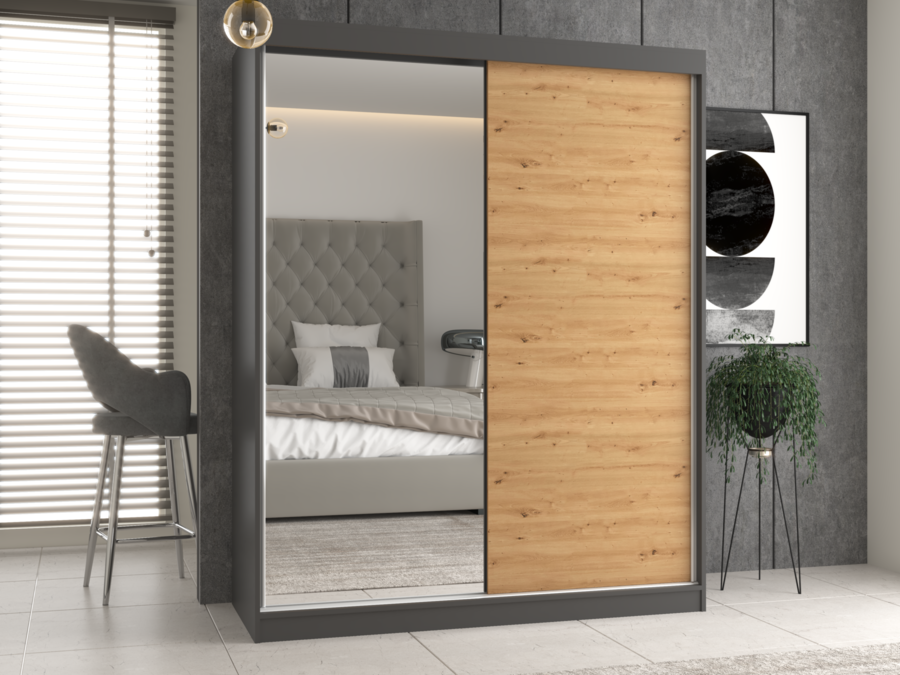 Szafa IGA 160 A/B ANTRACYT ARTISAN 1 x Lustro Do Sypialni Przedpokoju