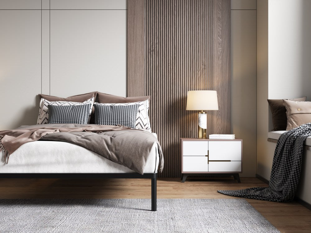 Stelaż Łóżka BED ALU 140x200 Metalowy Drewniane Listwy Nowoczesny CZARNY