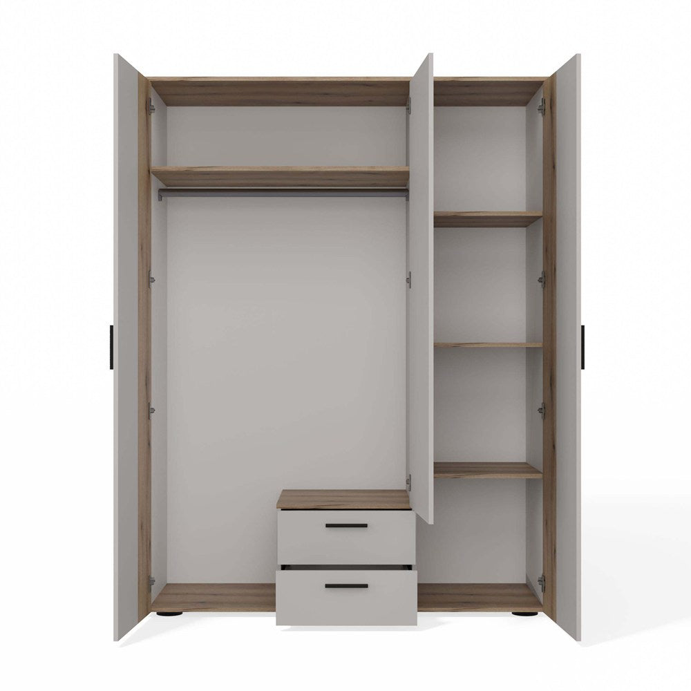 SZAFA AVA 150 CM LUSTRO 2 SZUFLADY RYFLOWANY FRONT DĄB EVOKE KASZMIR BEŻ