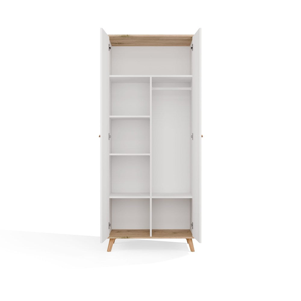 Szafa Ubraniowa Olympo 2D Biała Dąb Artisan 80 Cm Drążek 2 Drzwi Sypialnia