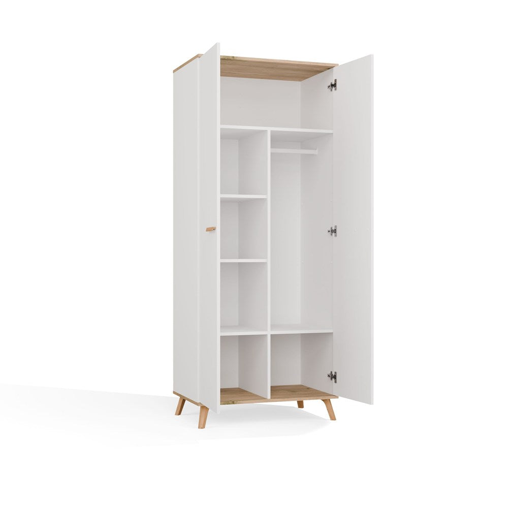 Szafa Ubraniowa Olympo 2D Biała Dąb Artisan 80 Cm Drążek 2 Drzwi Sypialnia