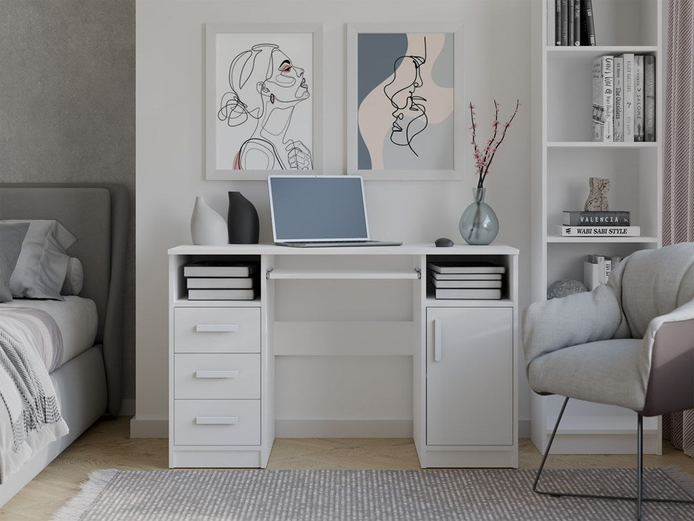 BIURKO DELTA BIAŁE 120 Cm 3 Szuflady Szafka Półki Do Biura Pokoju Na Laptop