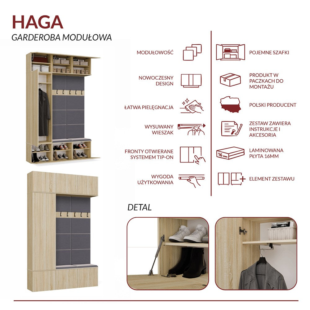 Garderoba HAGA III/1Sz2W DĄB SONOMA + 2x Wieszak