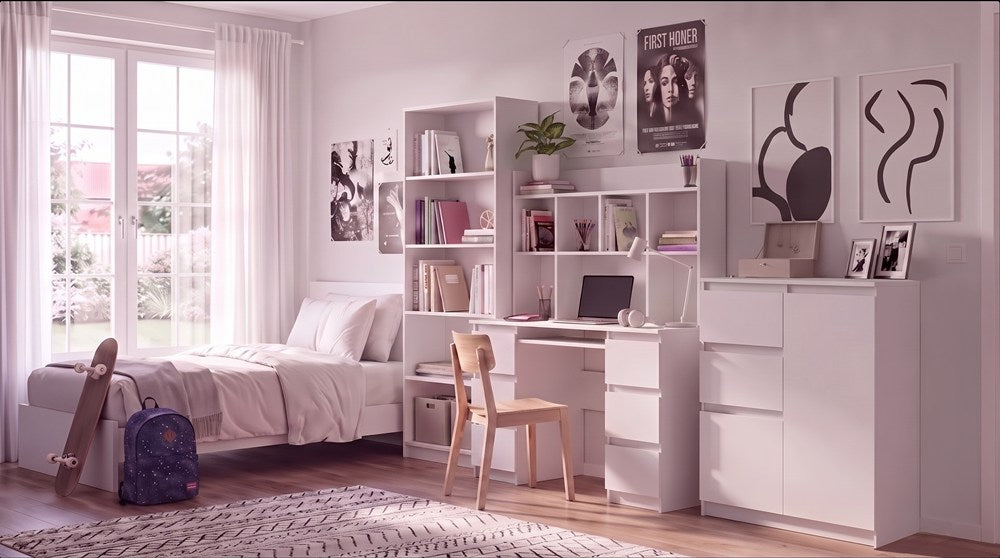 Zestaw Mebli Biurko Kuba Z Nadstawką 130 + Komoda 2D2S + Regał R80 Biel