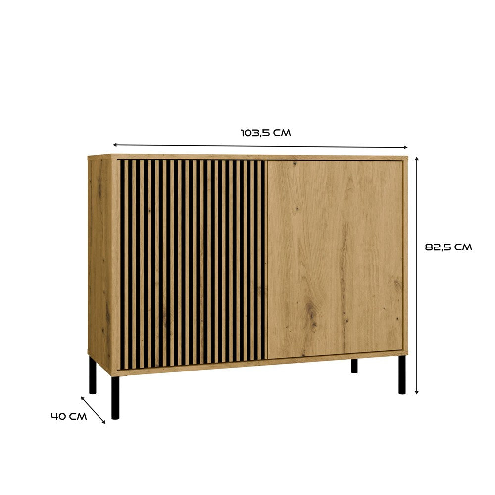Komoda Front Ryflowany Szafka KAMARO 2D Slim / Gładki DĄB ARTISAN Lamele