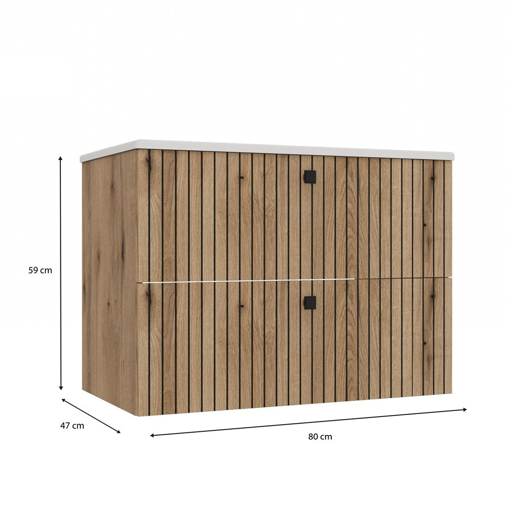 SZAFKA POD UMYWALKĘ TIGO 80 2S DĄB EVOKE RYFLOWANY FRONT + UMYWALKA