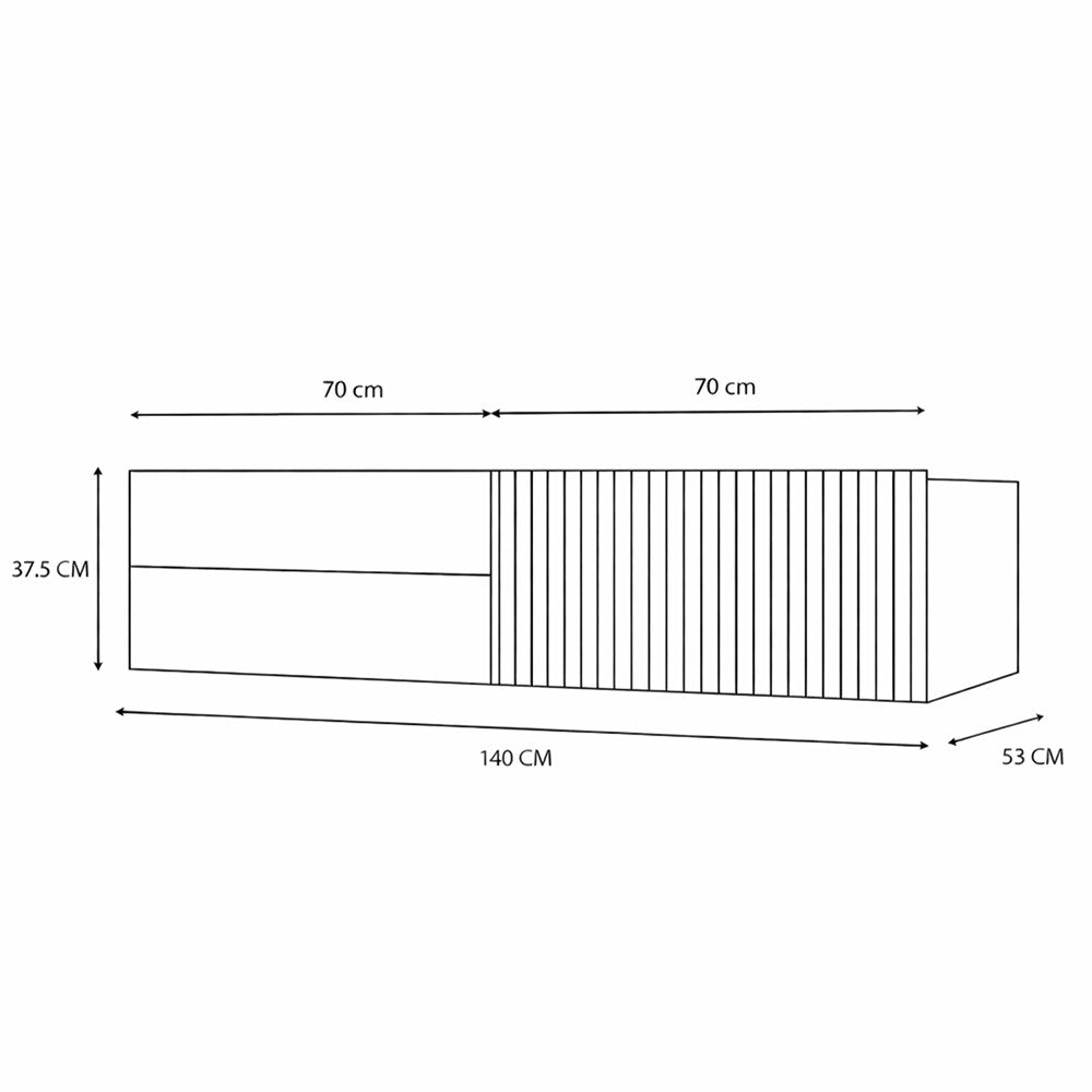 SZAFKA POD UMYWALKĘ TIGO 1D2S KASZMIR 140 CM 2 SZUFLADY RYFLOWANY FRONT WISZĄCA