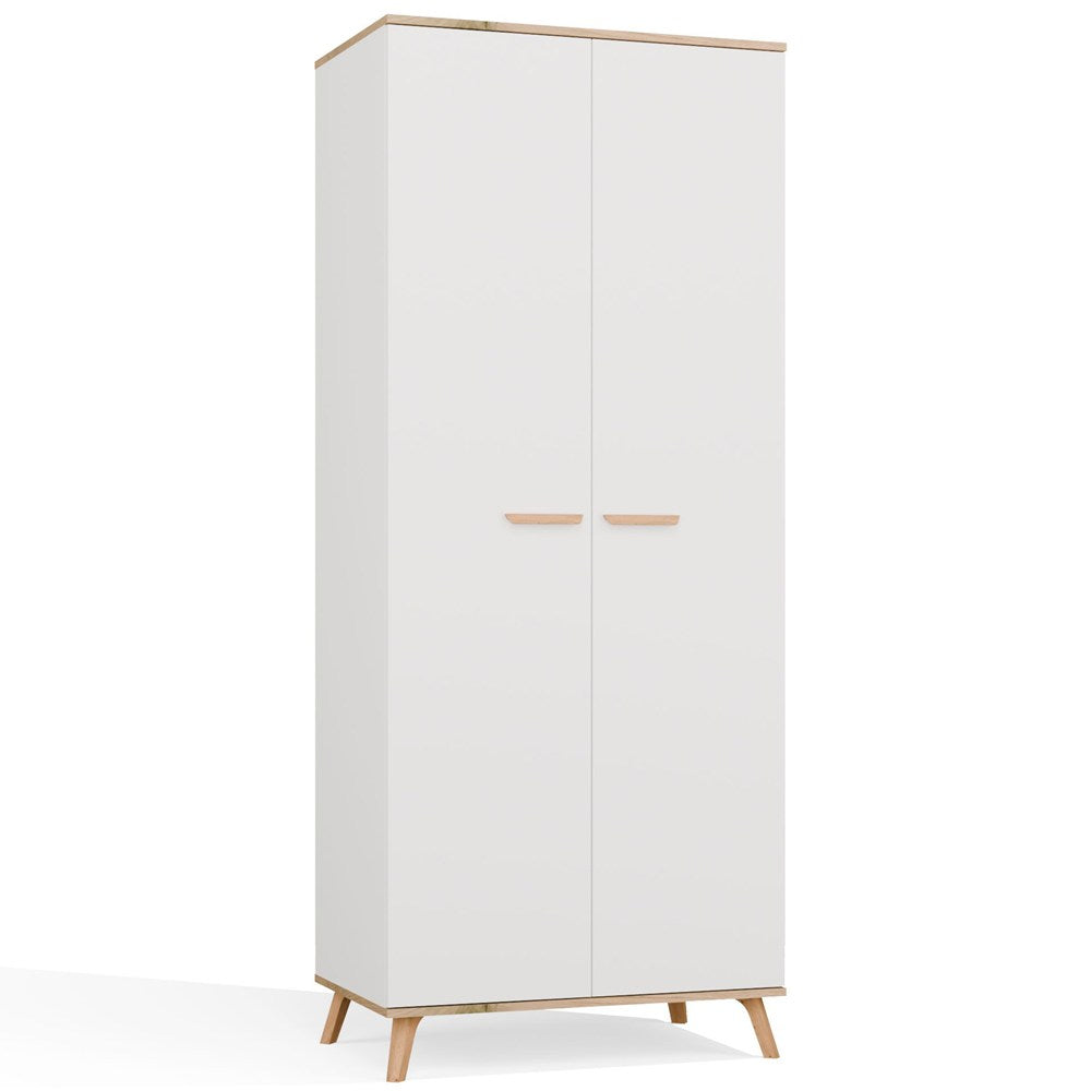 Szafa Ubraniowa Olympo 2D Biała Dąb Artisan 80 Cm Drążek 2 Drzwi Sypialnia