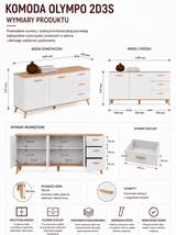 Komoda Olympo 2D3S Biała Dąb Artisan Szafka 150 Cm 3 Szuflady 2 Drzwi