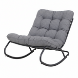 Fotel Bujany VIBE Ogrodowy z Poduszką Stalowy Czarny Szary 115 Cm
