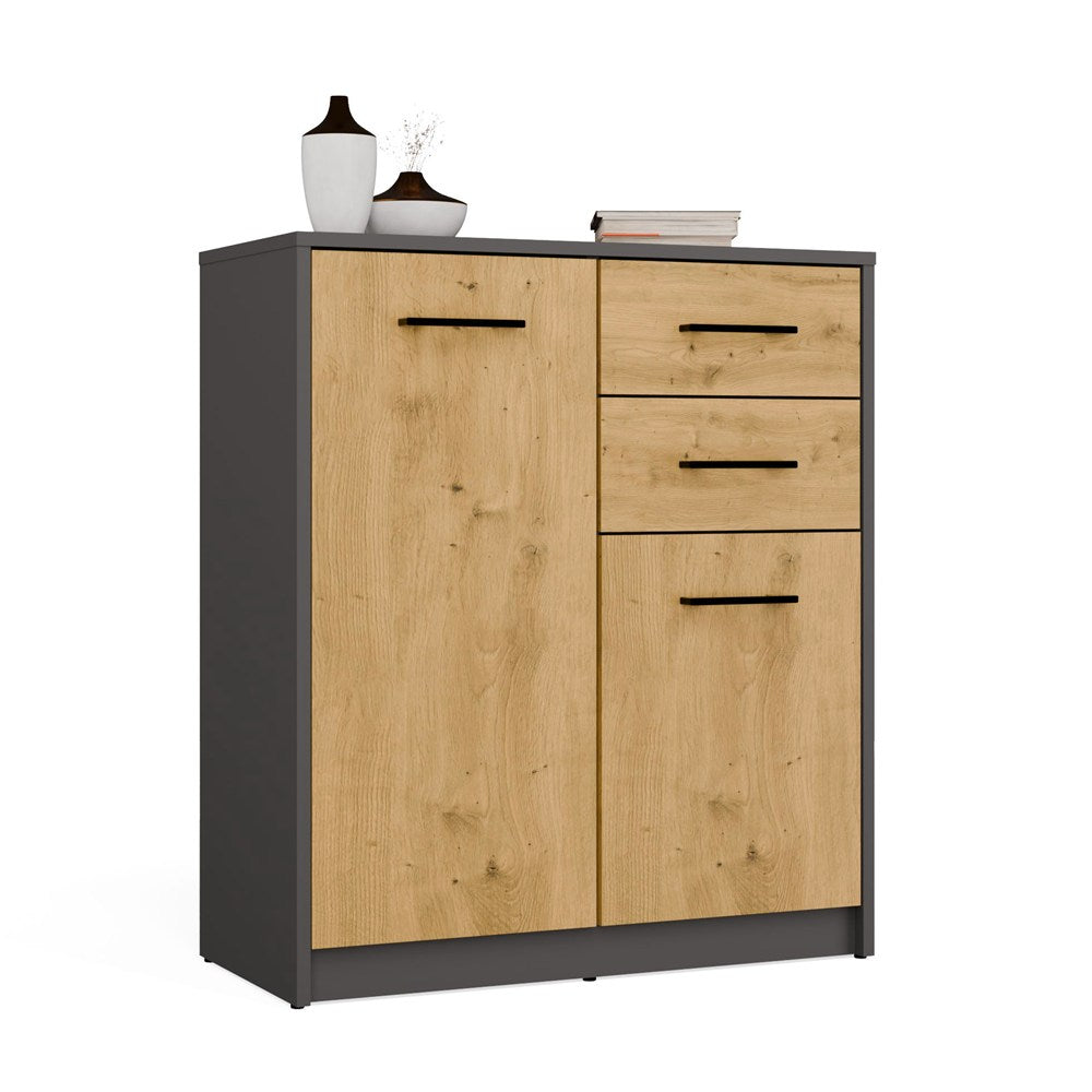 Komoda SIMPLO 2D2S Szafka 2 Szuflady 2 Drzwi Do Salonu ANTRACYT DĄB ARTISAN
