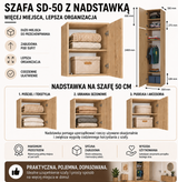 Szafa Z Nadstawką Sd-50 Drzwi Półki Dąb Artisan Do Garderoby Pokoju Biura