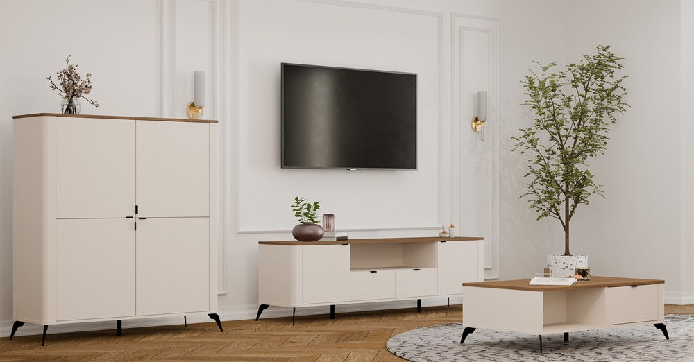 Szafka RTV CORDOBA 2S2S Kaszmir Beż Dąb Castello Szafka Pod TV 2 Szuflady